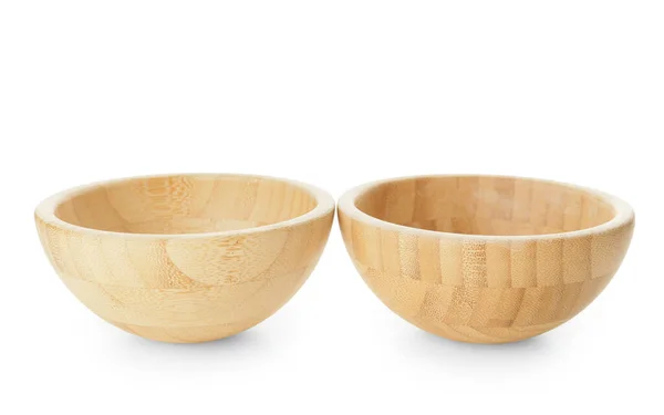 Wooden Bowls Isolated White Background — Stock Photo, Image