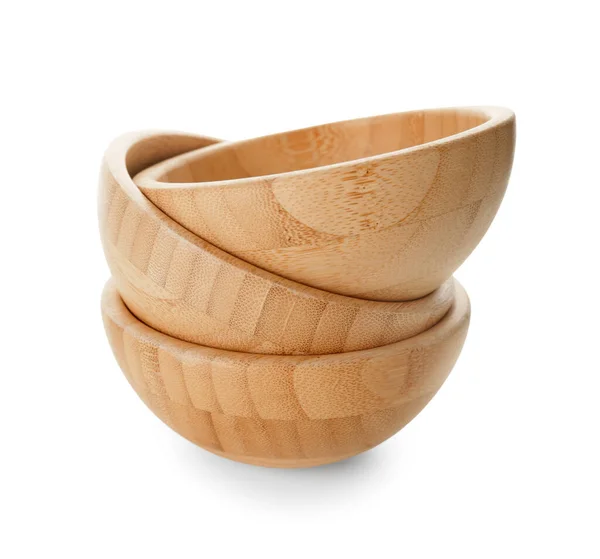 Stack Wooden Bowls White Background — Stock Photo, Image