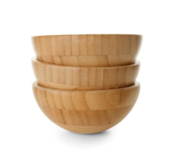 Stack Wooden Bowls White Background — Stock Photo, Image