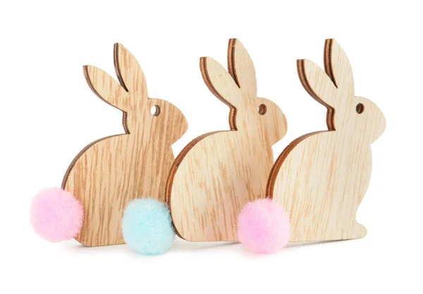 Wooden Easter Bunnies White Background — Stock Photo, Image