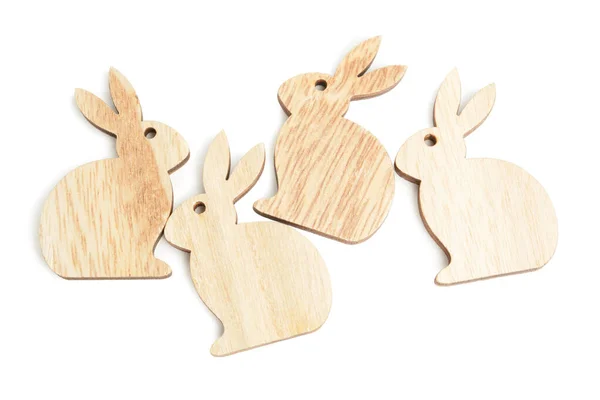Wooden Easter Bunnies Isolated White Background — Stock Photo, Image
