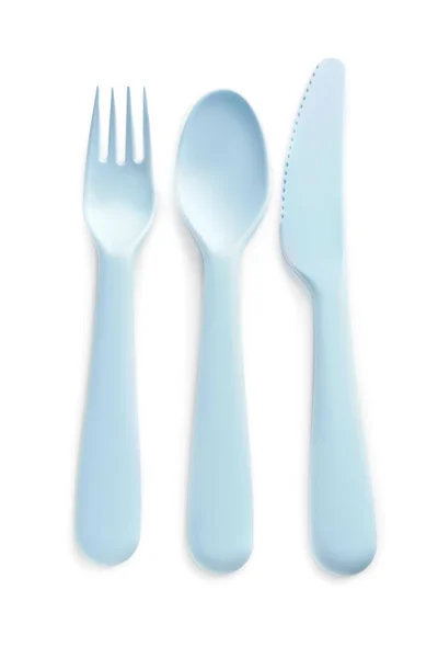Plastic Cutlery Baby White Background — Stock Photo, Image