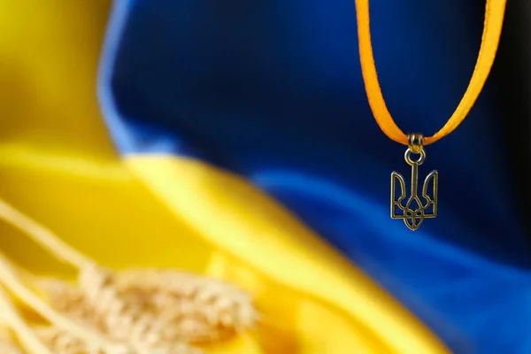 Ribbon Ukrainian Coat Arms Flag Closeup — Stock Photo, Image