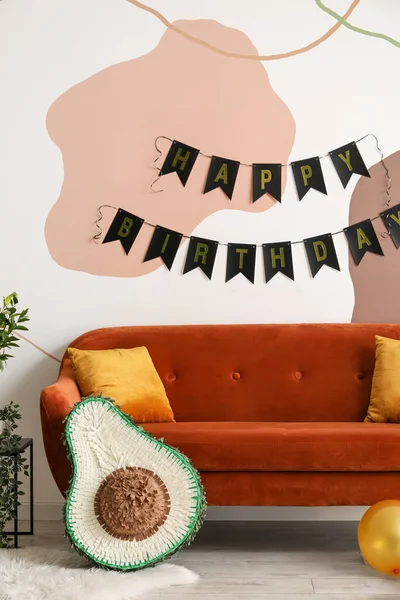 Interior Living Room Decorated Birthday Pinata Balloons — Stock Photo, Image