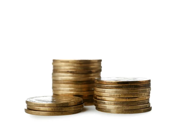 Stacks Coins Isolated White Background — Stock Photo, Image