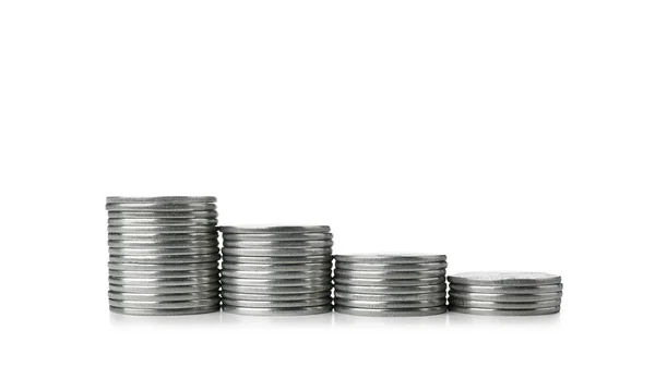 Stacks Coins Isolated White Background — Stock Photo, Image