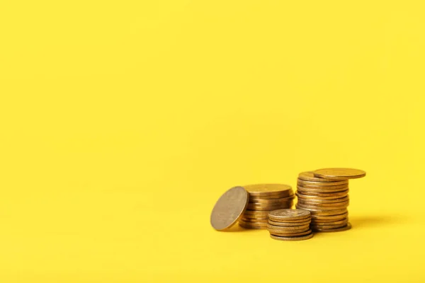 Stacks Coins Yellow Background — Stock Photo, Image