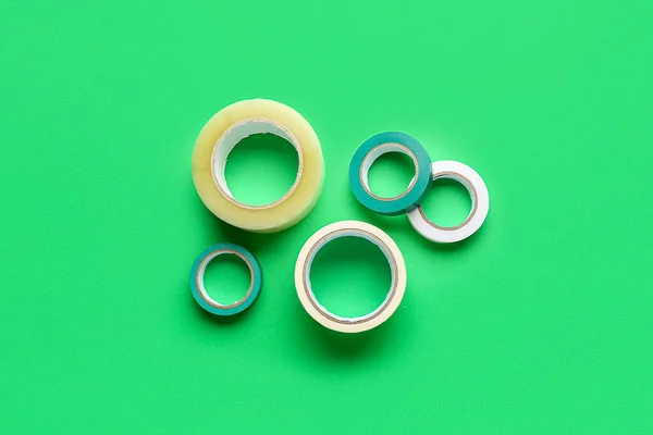 Adhesive Tape Rolls Green Background — Stock Photo, Image