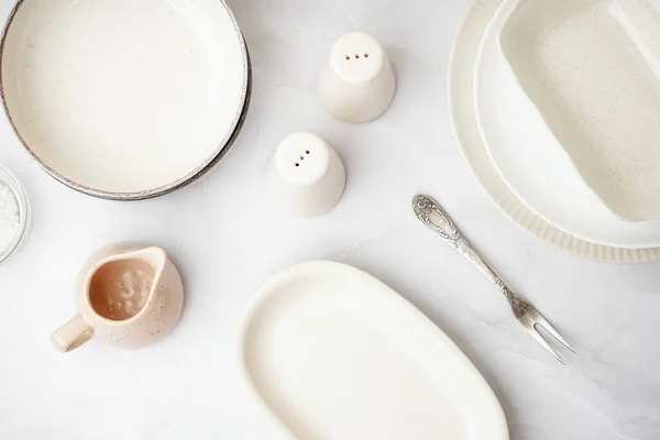 Set Stylish Tableware White Background — Foto Stock