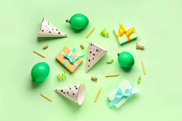 Different Party Decor Pale Green Background — Stock Photo, Image