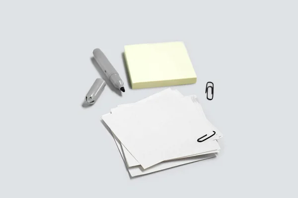 Sticky Notes Paperclips Marker Grey Background — Stock Photo, Image