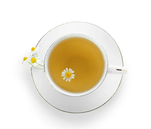 Filiżanka Gorącej Herbaty Rumianku Izolowane Białym Tle — Zdjęcie stockowe