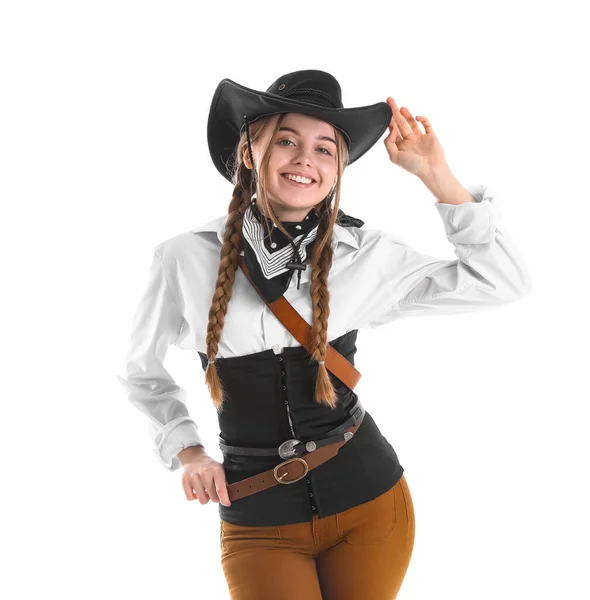 Young Cowgirl White Background — Stock Photo, Image