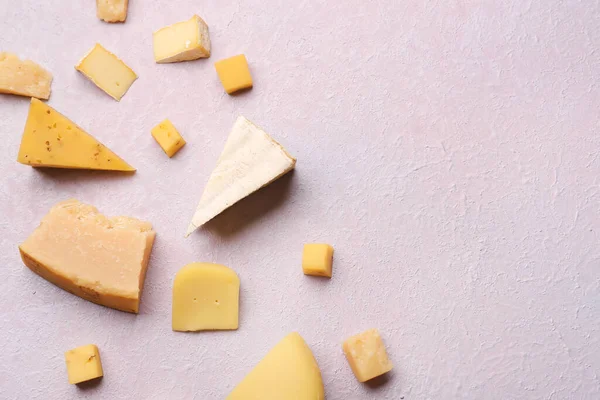 Pieces Tasty Cheese Light Background — Stock Photo, Image
