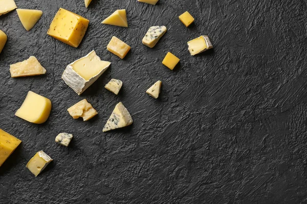 Pieces Tasty Cheese Dark Background — Stock Photo, Image