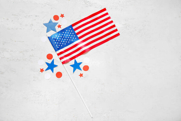 USA flag and stars on grey grunge background. Independence Day celebration