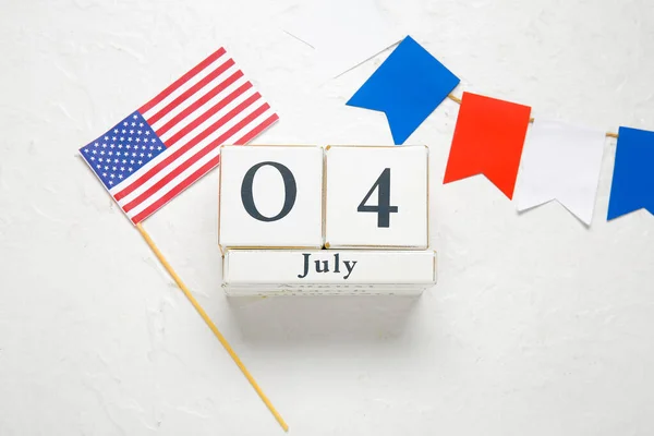 Cube Calendar July Date Usa Flag Colorful Garland White Grunge — Stock Photo, Image