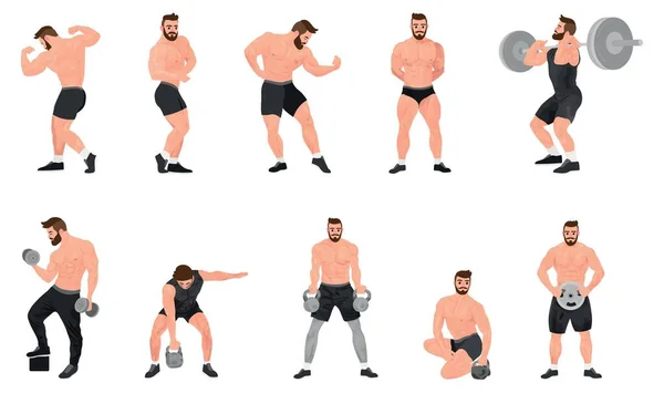 白种人背景的许多肌肉发达的健美运动员 — 图库矢量图片