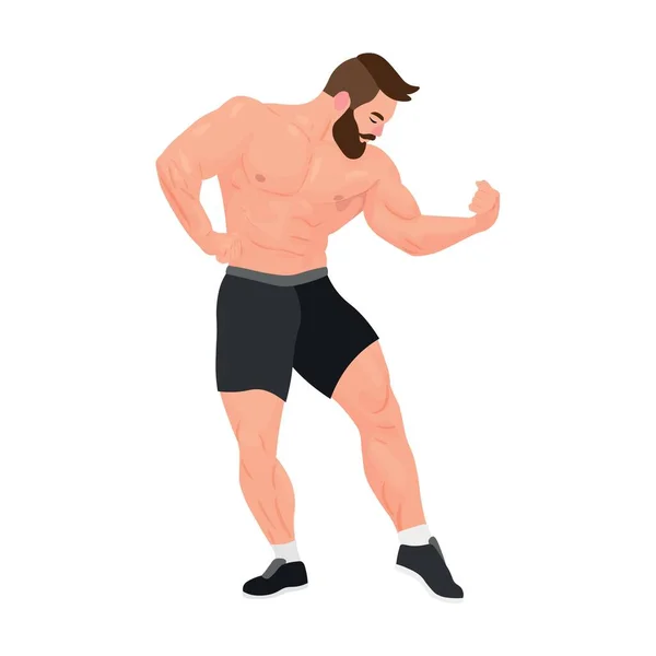 Muskulöser Bodybuilder Posiert Auf Weißem Hintergrund — Stockvektor
