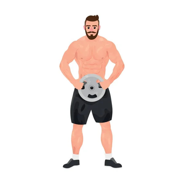 Bodybuilder Musclé Avec Plaque Poids Sur Fond Blanc — Image vectorielle