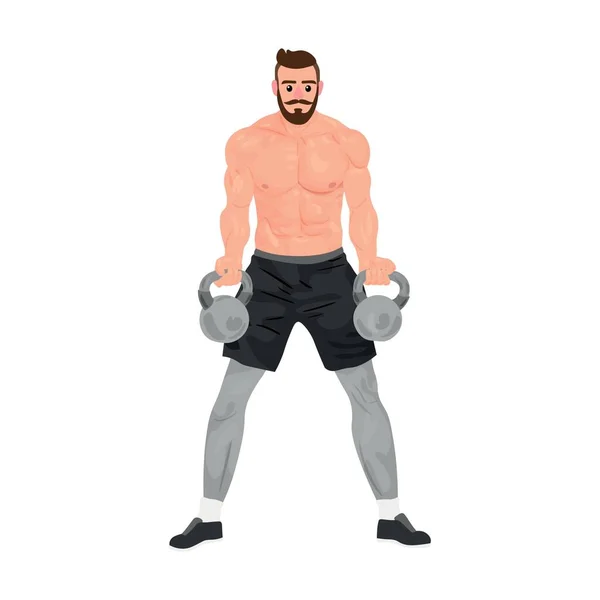 肌肉发达的健美运动员 有白色背景的水壶 — 图库矢量图片