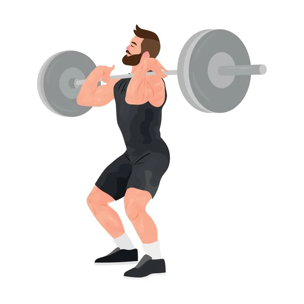 带有白色背景杠铃的肌肉健美运动员 — 图库矢量图片