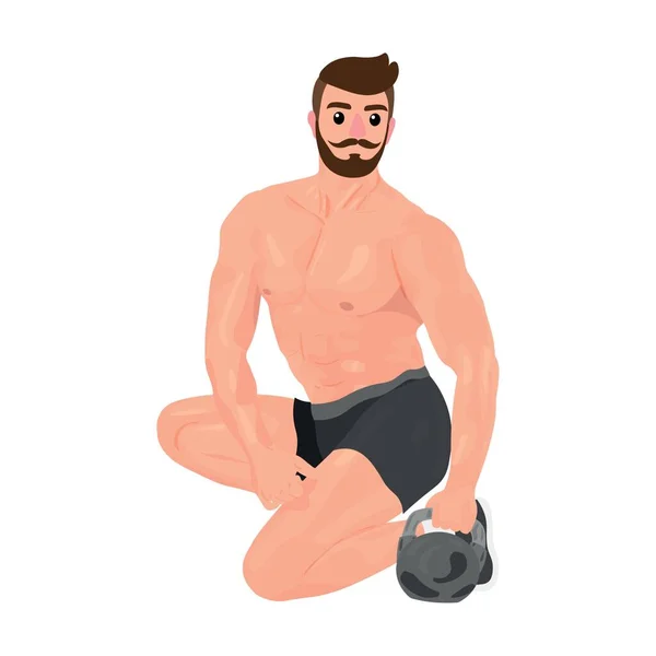 带有白色背景水壶的肌肉健美运动员 — 图库矢量图片