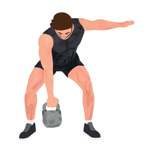 Bodybuilder Musclé Avec Kettlebell Sur Fond Blanc — Image vectorielle