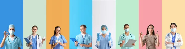 Set Von Ärzten Auf Buntem Hintergrund — Stockfoto
