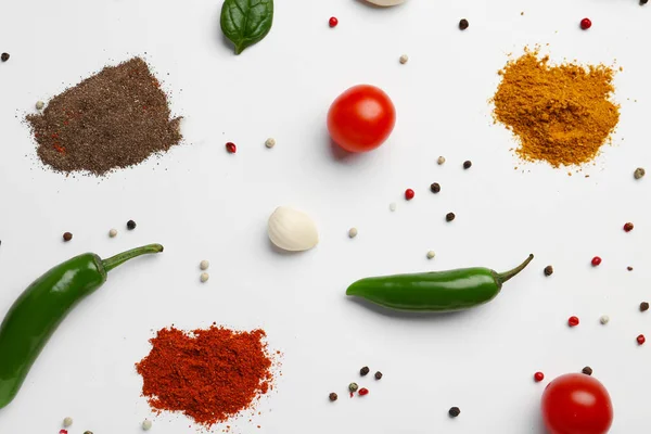 Composition Fresh Aromatic Spices Vegetables Light Background — Stock Photo, Image