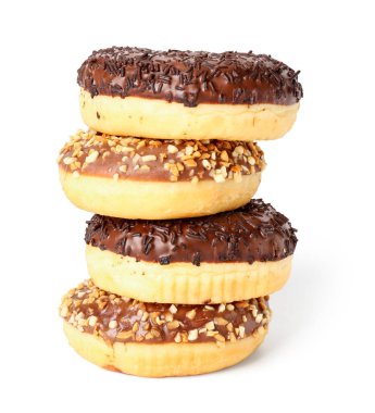 Sweet chocolate donuts on white background