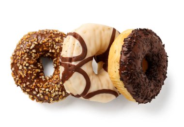 Sweet chocolate donuts on white background
