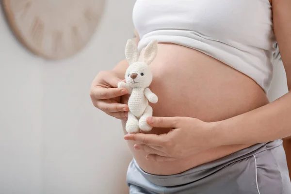Young Pregnant Woman Toy Bedroom Closeup — Stock Photo, Image