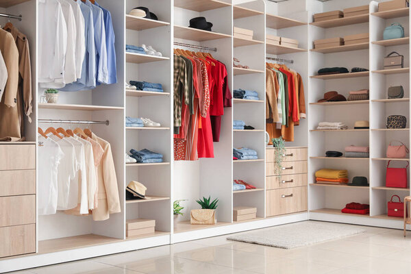 Interior of boutique with stylish clothes and accessories