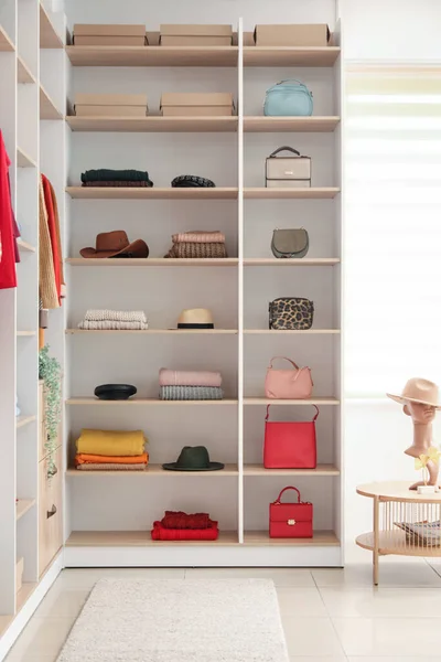 Shelves Stylish Clothes Accessories Boutique — Stock Photo, Image