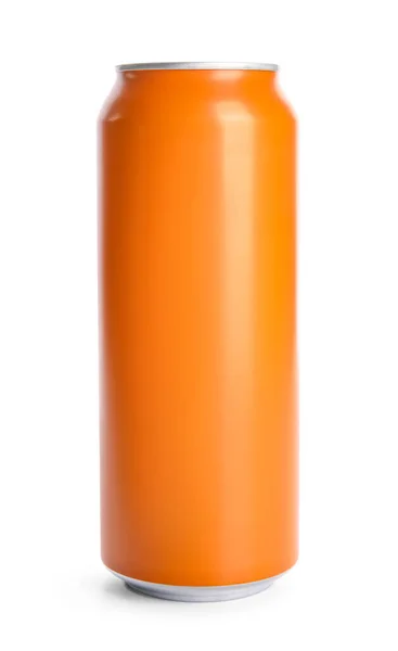 Pomerančová Plechovka Čerstvé Limonády Bílém Pozadí — Stock fotografie