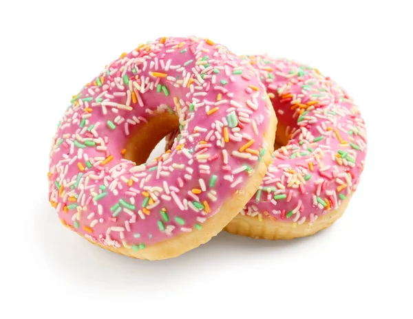 Süße Donuts Auf Weißem Hintergrund — Stockfoto