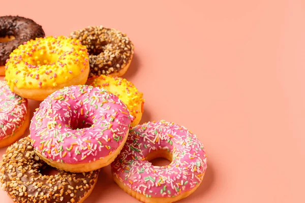 Sweet Donuts Pink Background — Stock Photo, Image