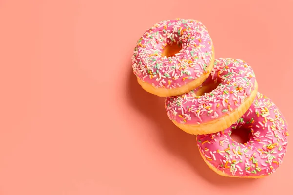 Sweet Donuts Pink Background — Stock Photo, Image