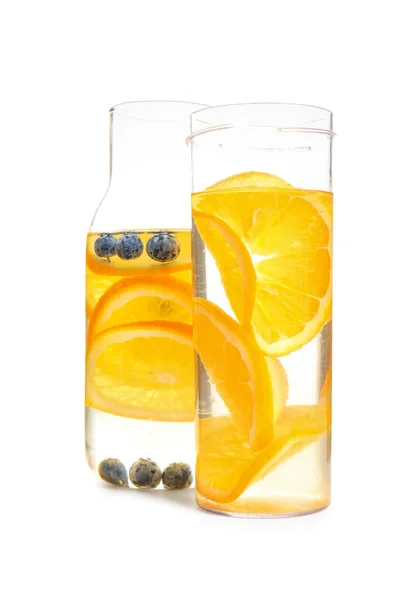 Bottles Infused Water Orange Slices White Background — Stock Photo, Image