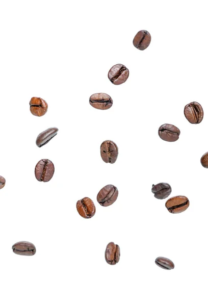 Flying Coffee Beans White Background — Stock Photo, Image
