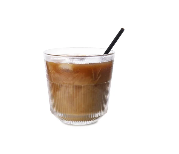 Glass Ice Coffee Straw White Background — Stock Photo, Image