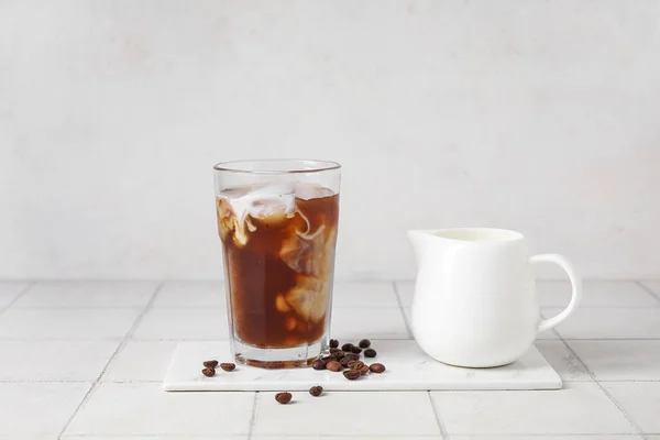 Glass Tasty Ice Coffee Milk Table — Stock Photo, Image