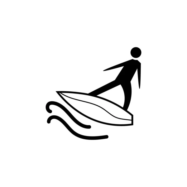 Beyaz Arka Planda Sörf Tahtası Deniz Dalgaları Olan Insan Figürü — Stok Vektör