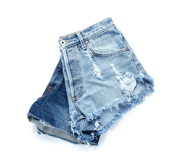 Ripp Jeans Shorts Auf Weißem Hintergrund — Stockfoto