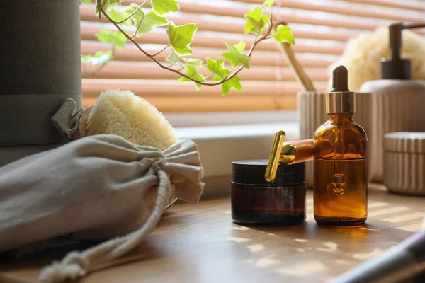 Bath Accessories Facial Massage Tool Table Room Closeup — Stock Photo, Image