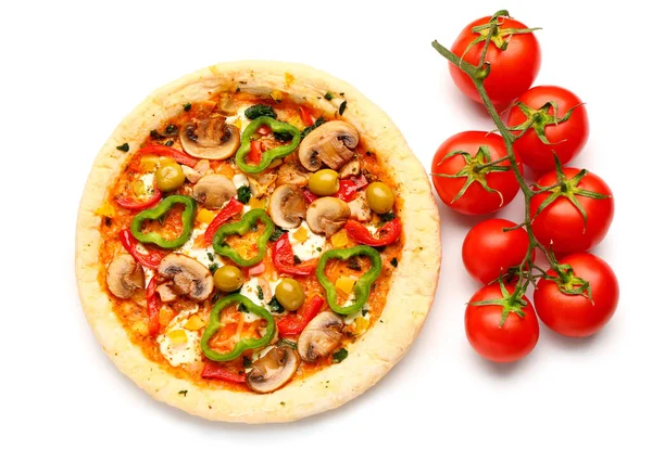 Vegetable Pizza Tomatoes White Background — Stock Photo, Image