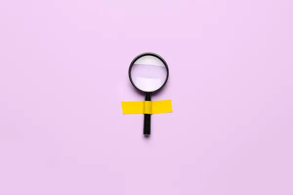 Magnifier Adhesive Tape Lilac Background — Stock Photo, Image