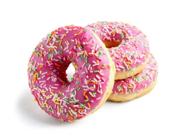 Zoete Donuts Witte Achtergrond — Stockfoto