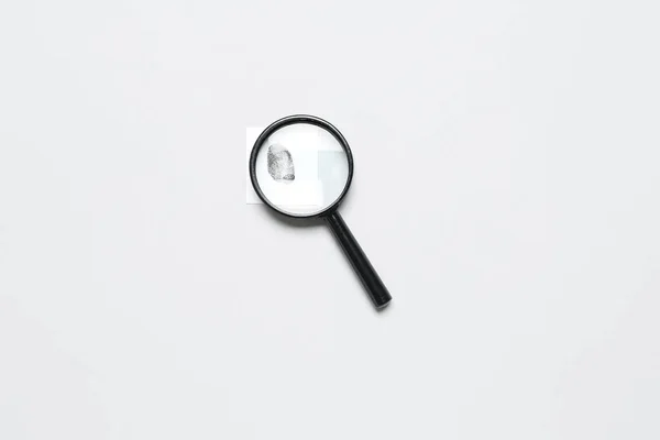 Magnifier Paper Fingerprint Grey Background Detective Concept — Stock Photo, Image